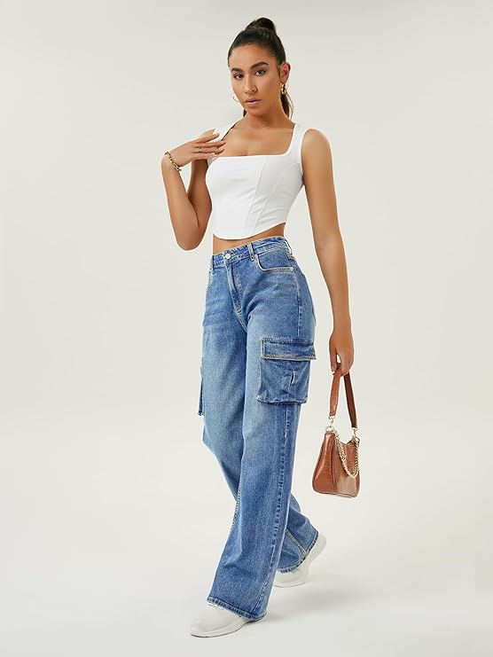 Sidefeel Women's Ripped Jeans Straight Leg Distressed Boyfriend Denim Pants